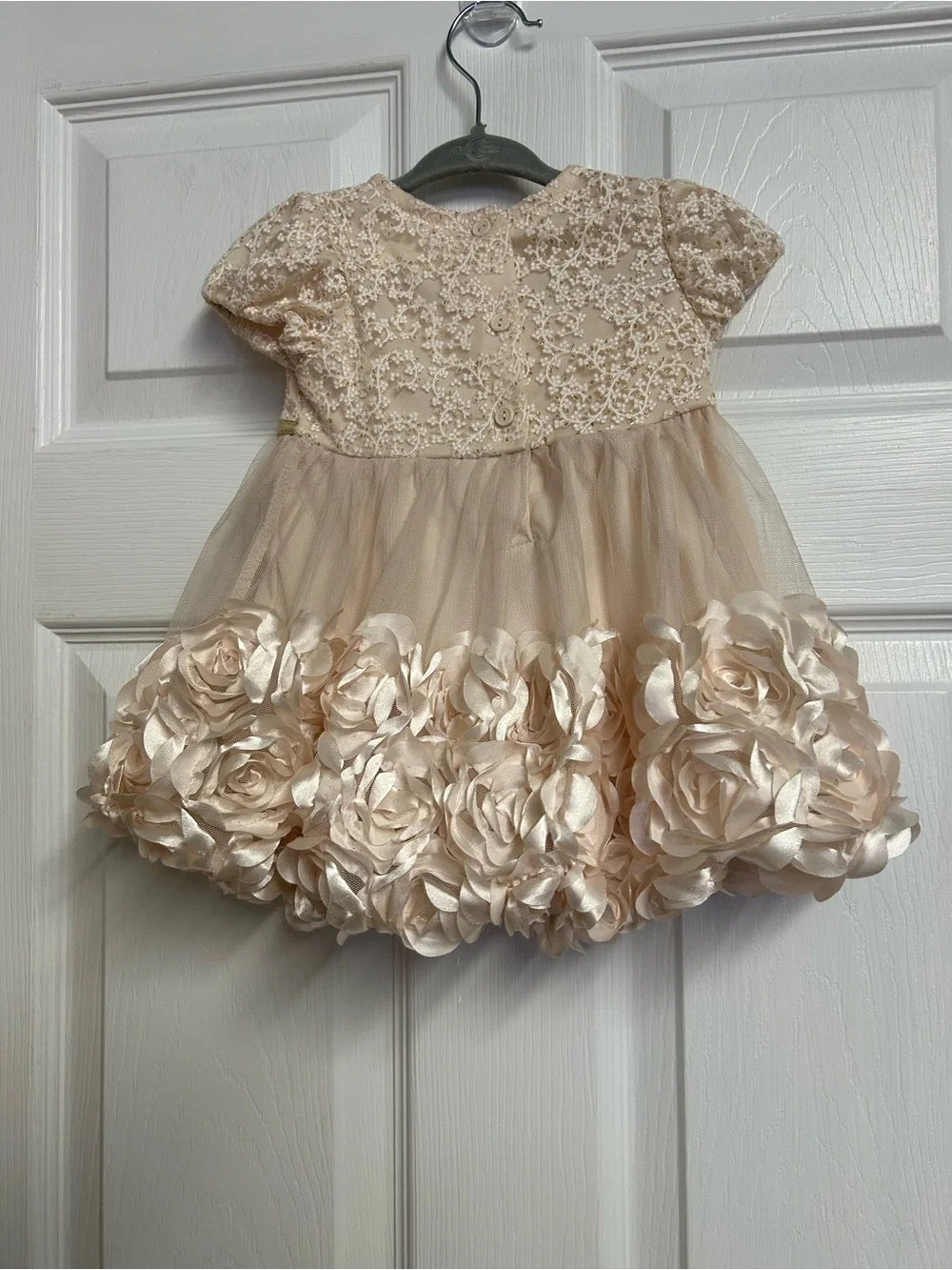 Blueberi Boulevard Champagne Dress With Roses and Coat With Roses Print